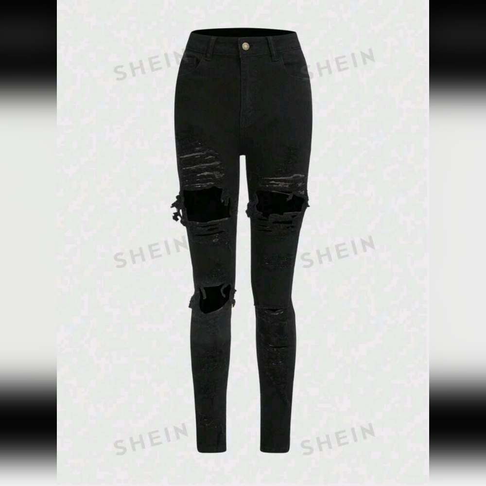 ROMWE Grunge Punk Ladder Ripped Skinny Jeans